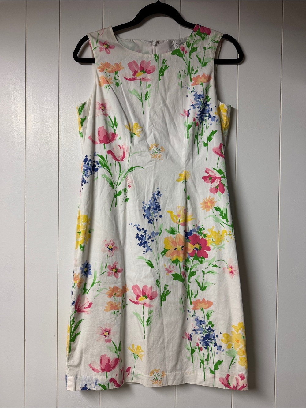 Vintage Floral Shift Dress with Pink, Yellow & Blue Flowers